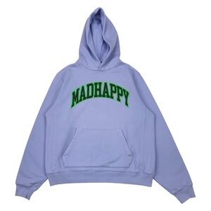 Madhappy Campus Fleece Hoodie Mens Medium M Blue Sweatshirt Pullover Spell Out